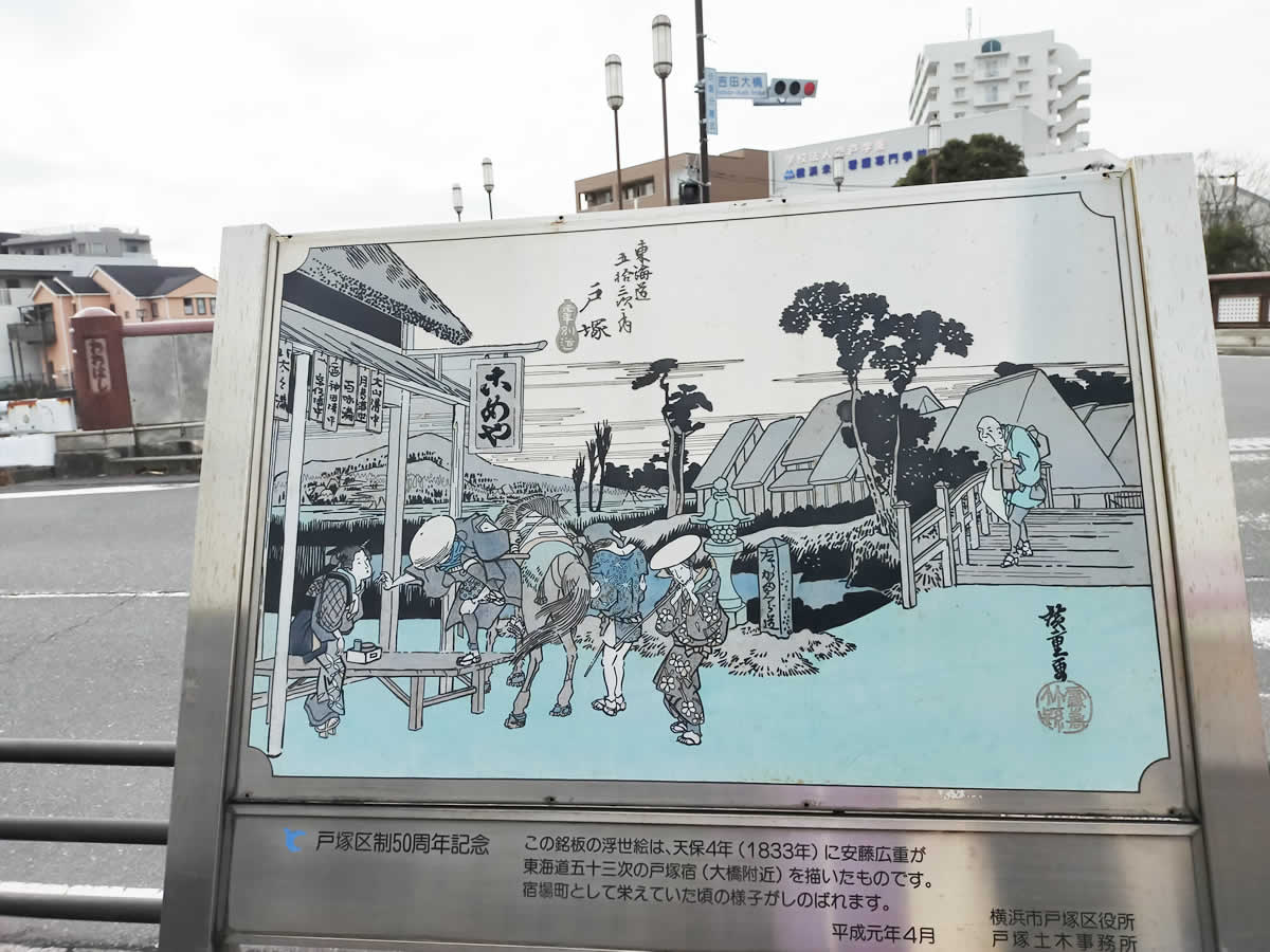 吉田大橋に設置してある浮世絵の看板