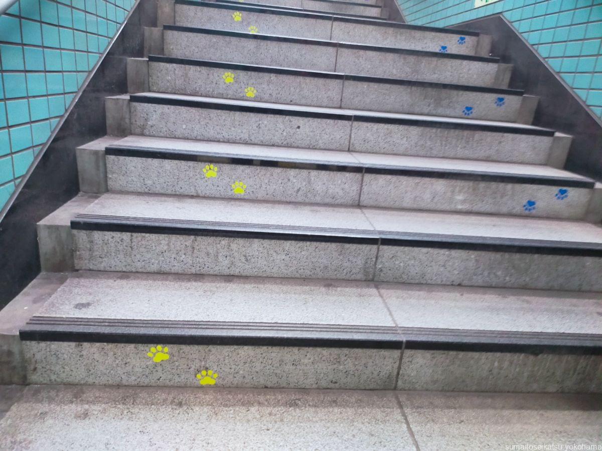 横浜市営地下鉄　踊場駅　階段の猫の足跡
