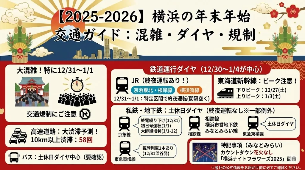 【2025-2026年】横浜の年末年始 列車運行ダイヤと交通規制は？