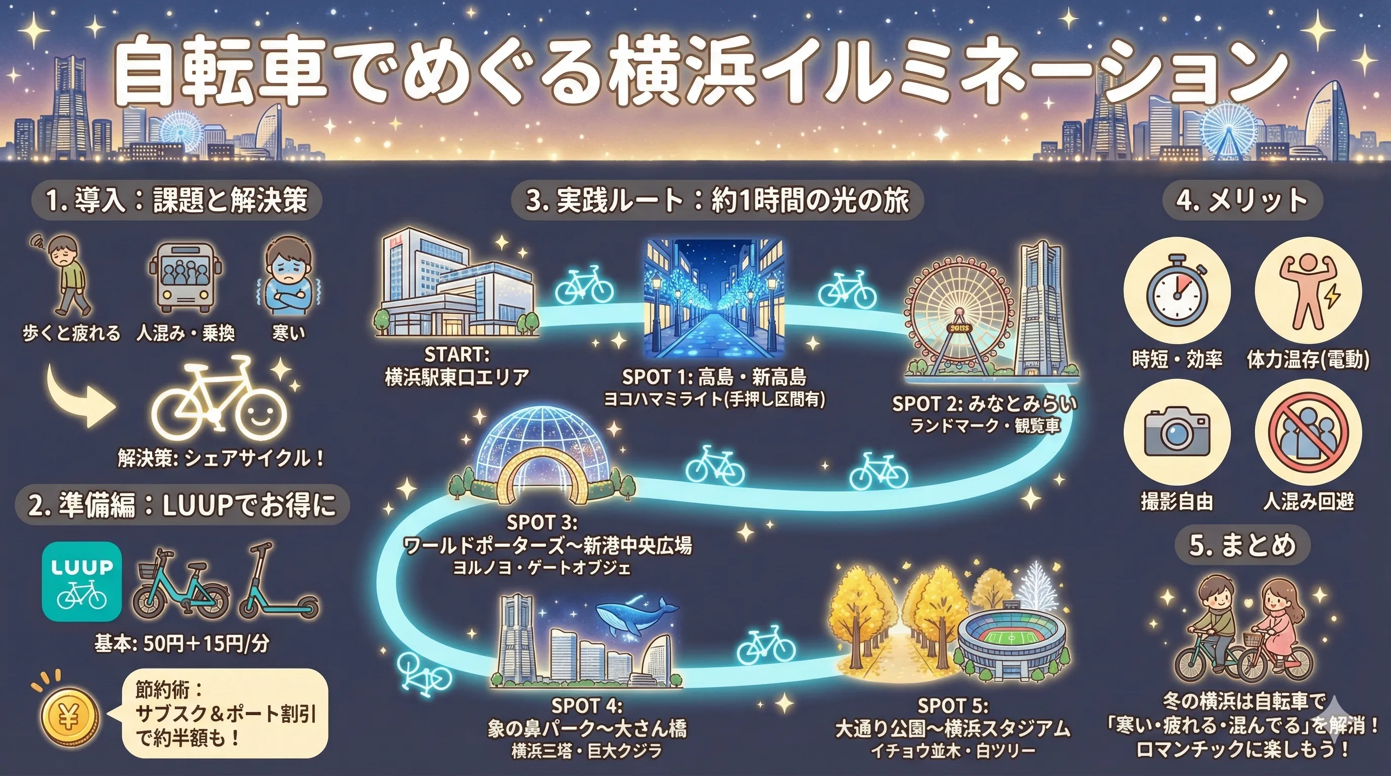 横浜のイルミネーション│横浜駅からレンタル自転車でまわってみた