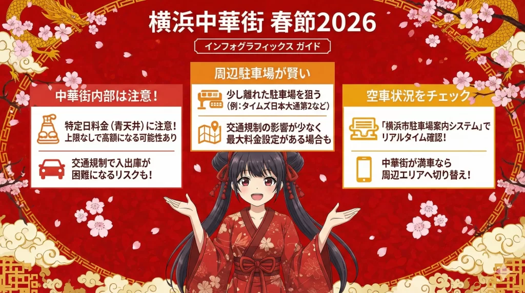 車で行く場合、駐車場はどうする?