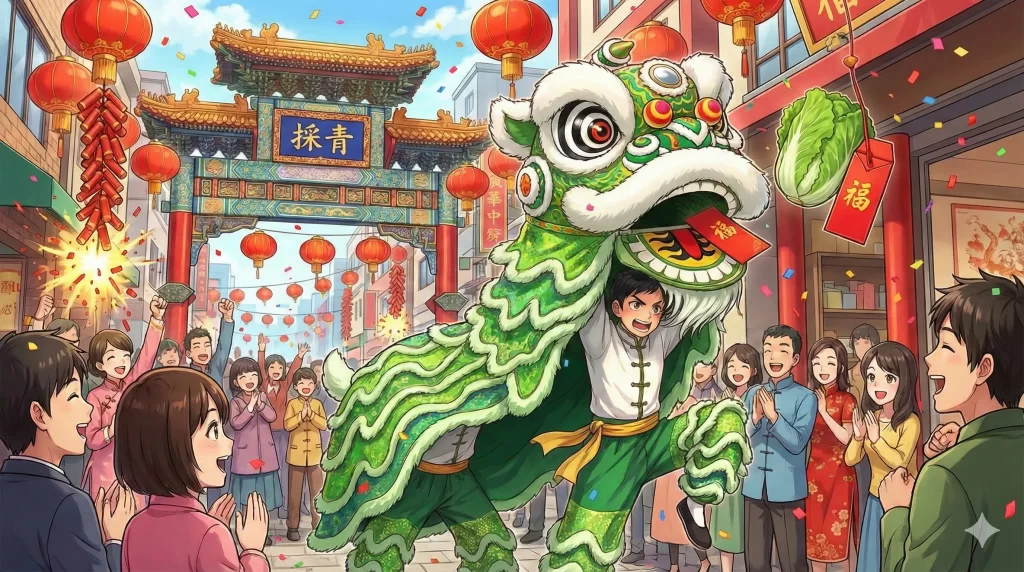 獅子舞が店を巡る「採青」